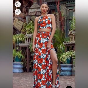 Lulu Back to your roots red floral two-piece maxi dress
